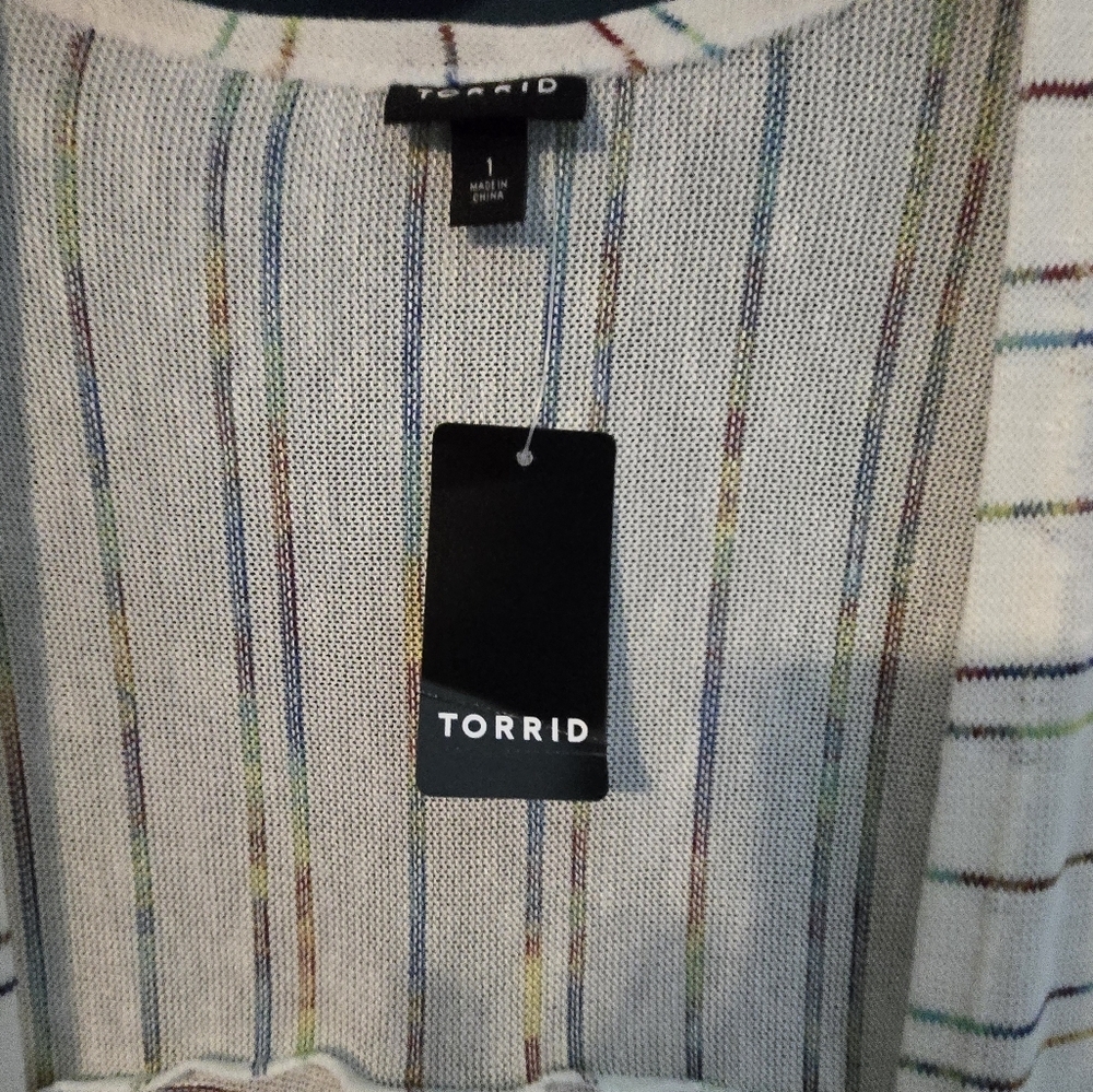 NWT Torrid Size 1x Cardigan, white with multicolored stripes - Picture 6 of 6